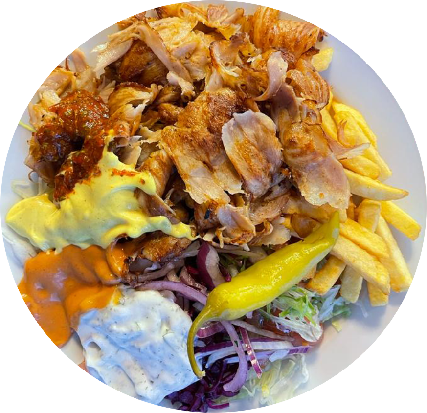 Döner Teller mit Fleisch, Salat und Beilagen
